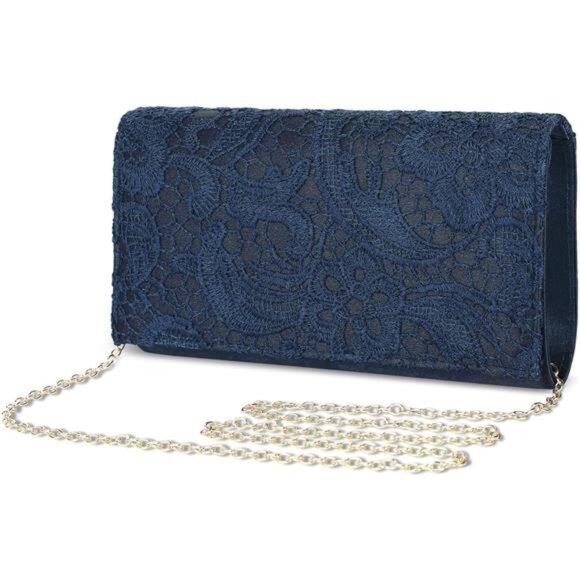 Elegant Floral Lace Clutch Purses Blue - Picture 1 of 3